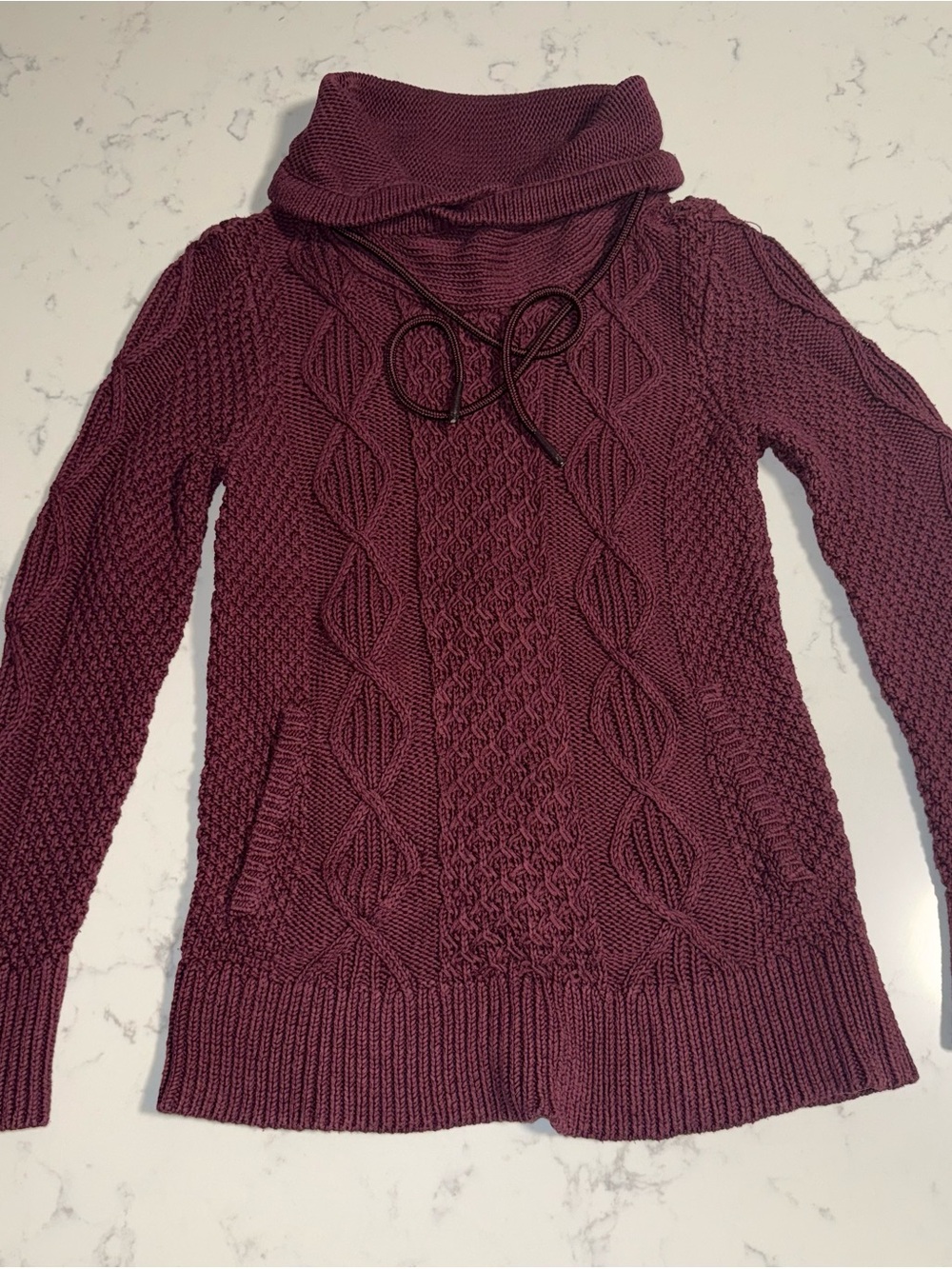L.L. Bean Signature Cable Knit Cowl Pullover - maroon